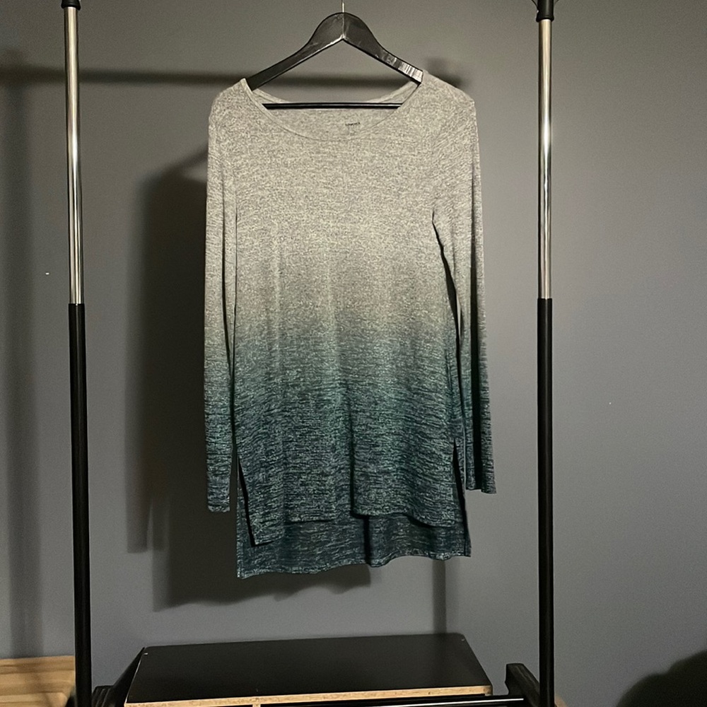 Tunic Sweater Ombre Gray to Teal